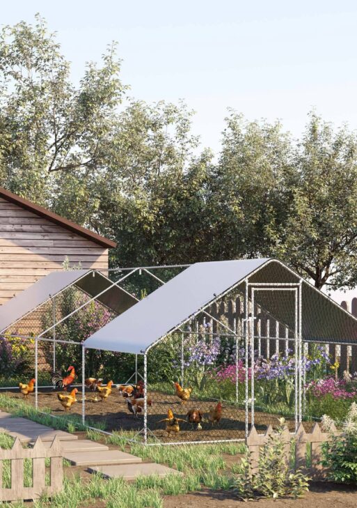 Metal Chicken Run 9.8' x 26.2' x 6.6' with Waterproof and Anti-UV Cover for Outdoor and Yard Farm Use
