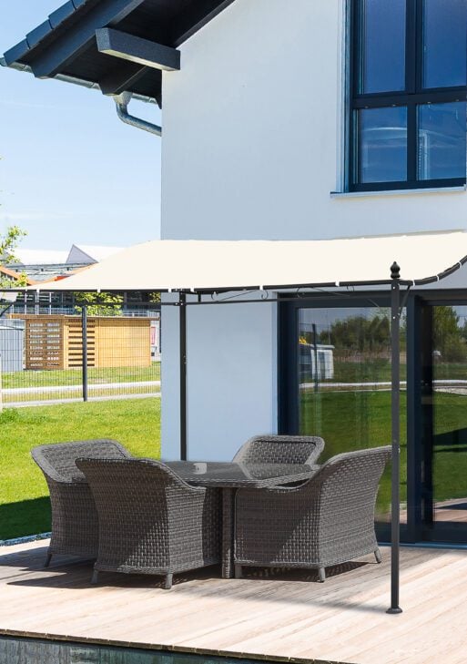 10' x 10' Steel Outdoor Pergola Gazebo, Patio Canopy with Weather-Resistant Fabric and Drainage Holes for Backyard, Deck, Garden, Cream White