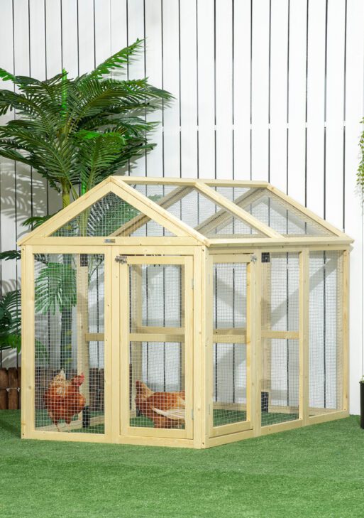 Wooden Chicken Run, Combinable Design with Perches, 4.6' x 2.8', Nature Wood