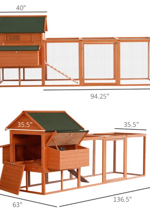 136.5" Chicken Coop Wooden Large Chicken House Deluxe Rabbit Hutch Lockable Poultry Hen Cage Backyard with Nesting Box and Run
