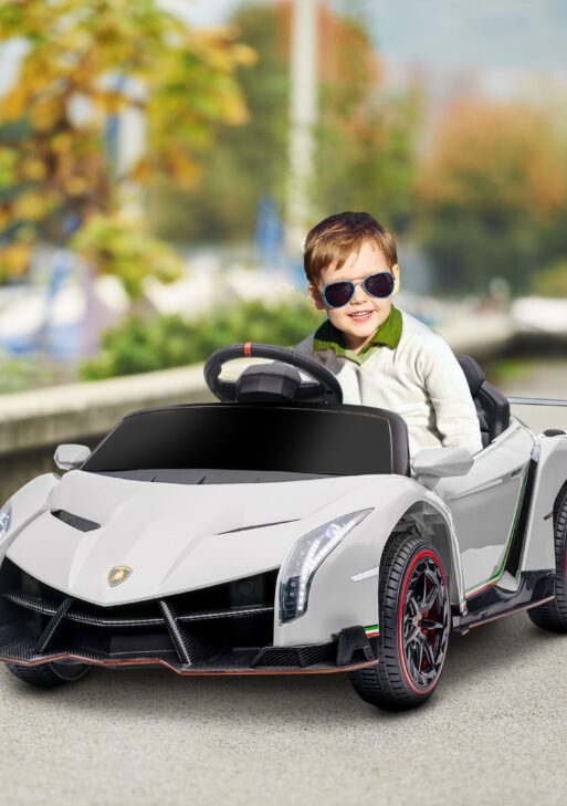 Lamborghini Veneno Licensed 12V Electric Kids Ride on Car with Bluetooth, Remote, White