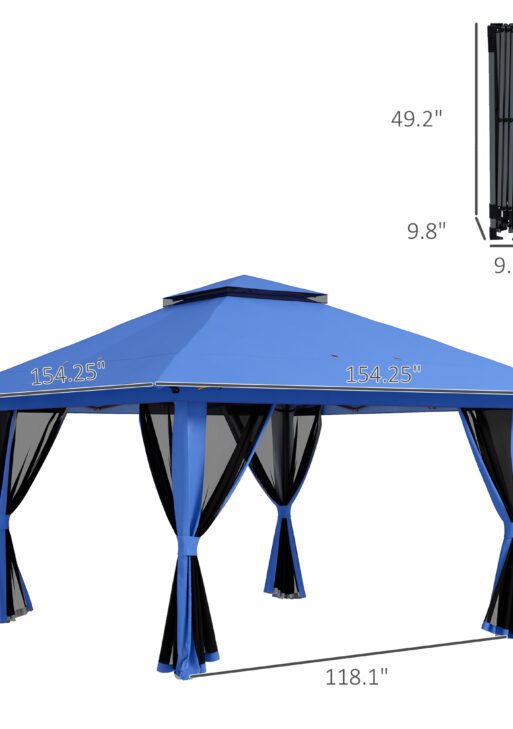 13' x 13' Pop Up Gazebo Instant Canopy Tent Shelter with 2-Tier Roof, Carry Bag, Wight Bags for Outdoor, Garden, Blue