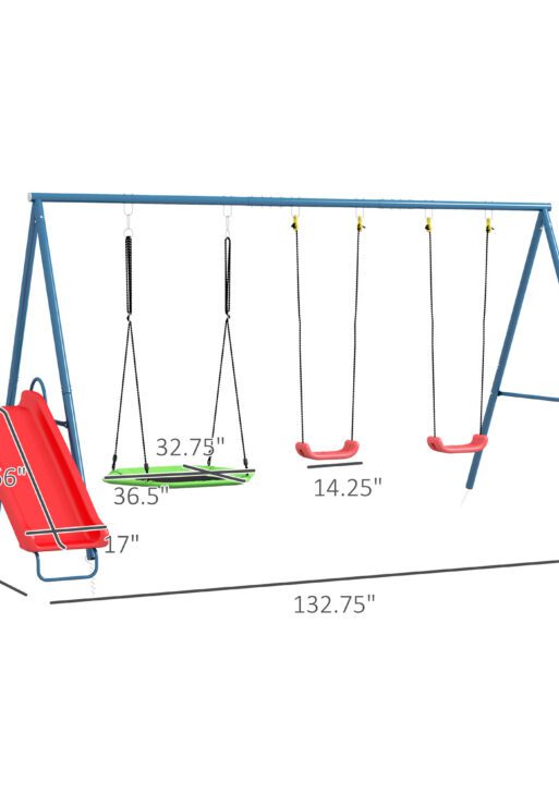 Metal Swing Set for Backyard, 3 in 1 Design with 1 Nest Swing, 2 Seats, 1 Slide, Holds Up to 352 lbs. for Ages 3-8