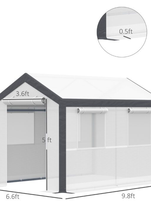 10' x 7' x 7' Greenhouse, Walk-in Outdoor Tunnel Green House with PE Cover, Steel Frame, 2 Roll-Up Zipper Doors & 4 Windows for Flowers, Vegetables, Tropical Plants, White