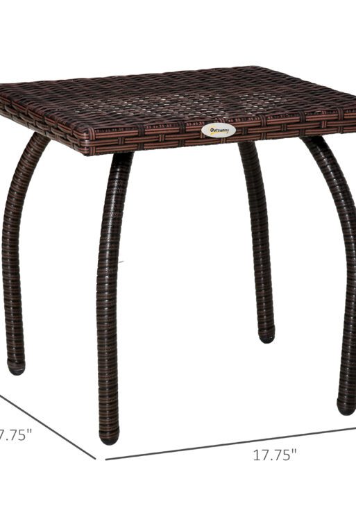 Outdoor PE Wicker Side Table, Small Square Rattan End Table, All-Weather Material Coffee Table for Garden, Balcony, Backyard, Brown