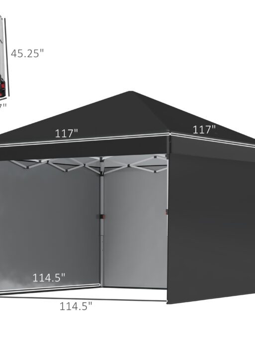10' x 10' Pop Up Canopy Tent with 3 Sidewalls, Leg Weight Bags and Carry Bag, Height Adjustable, Instant Party Tent Event Shelter Gazebo for Garden, Patio, Black