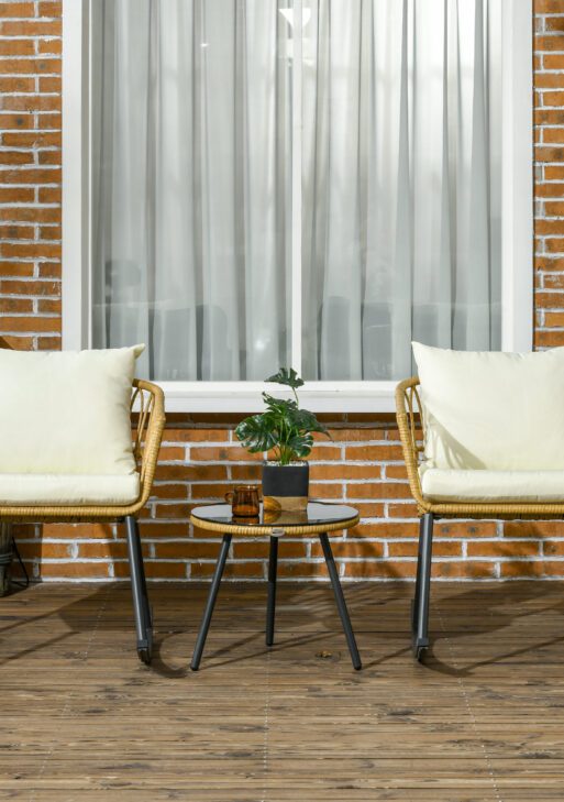 Wicker Outdoor Rocking Chair Set, 3 Piece Patio Bistro Set with 2 Porch Rocker Chairs, Glass Top Coffee Table and Cushions, Patio Conversation Set for Balcony, Backyard, Cream White