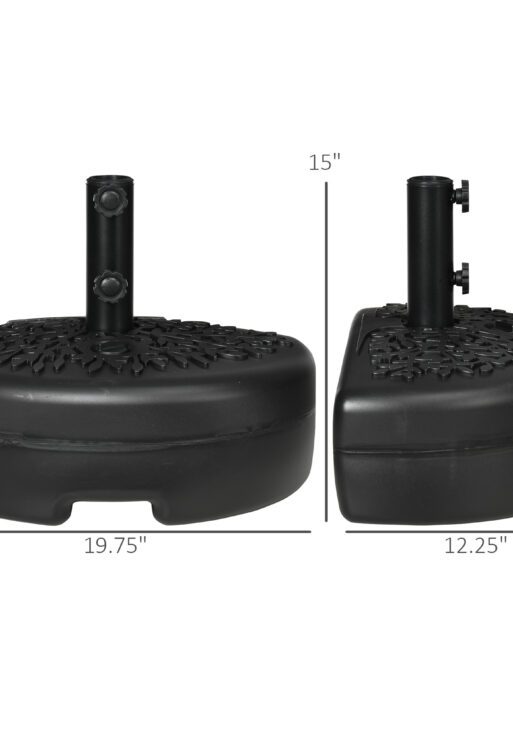 Half Round Umbrella Base, Sand or Water Filled Half Patio Umbrella Stand Holder for Lawn, Deck, Backyard and Garden, 40lb Capacity Water or 46lb Capacity Sand, Fit 1.5"or 2" Pole, Black