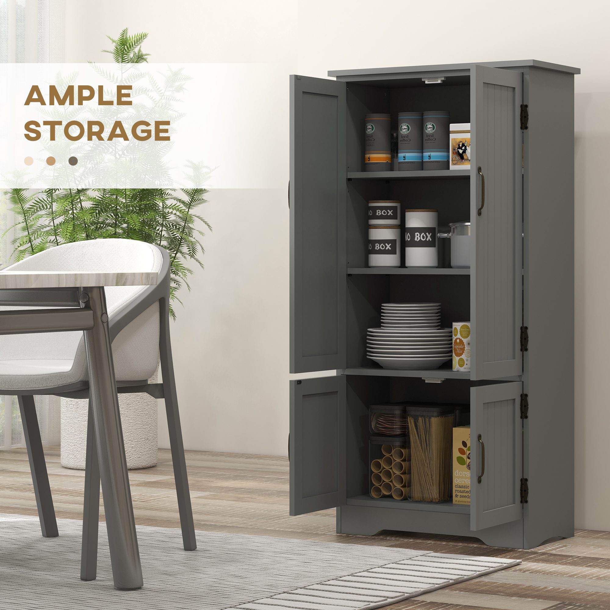 Accent Floor Storage Cabinet Kitchen Pantry with Adjustable Shelves and 2 Lower Doors, Gray - Image 2