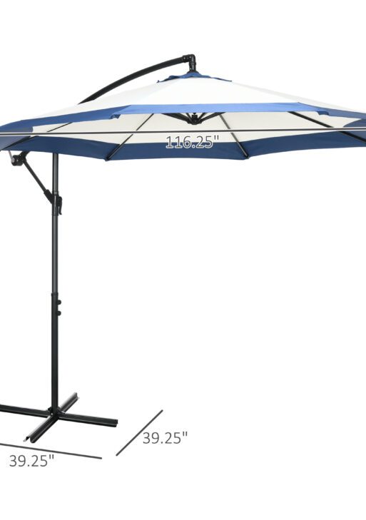 10FT Cantilever Umbrella, Offset Patio Umbrella with Crank and Cross Base for Deck, Backyard, Pool and Garden, Hanging Umbrellas, Navy Blue