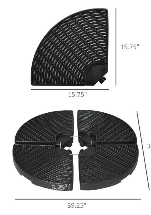 HDPE Material Patio Umbrella Base Weights Sand Filled up to 150 Lb. for Any Offset Umbrella Base | 4-Piece, Water or Sand Filled, All-Weather, Black (Round)