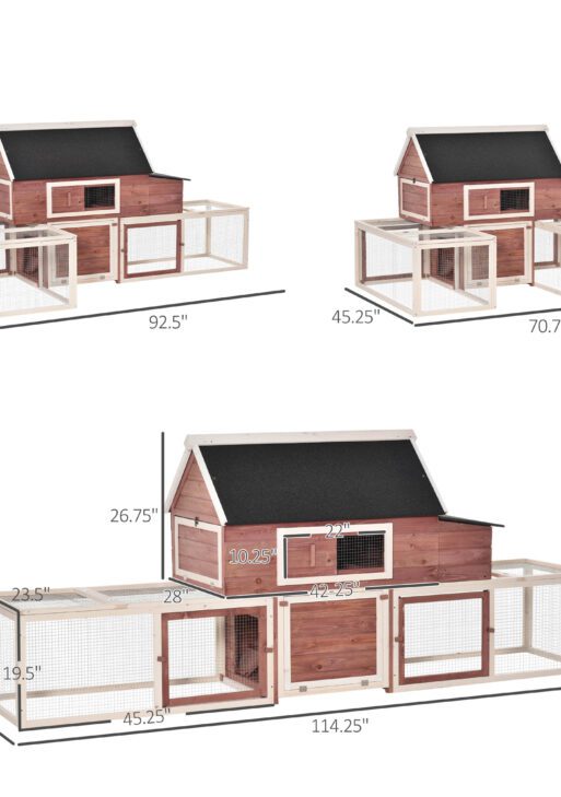 Wooden Chicken Coop, Outdoor Chicken Cage Poultry Hen House with Nesting Box, Double Runs, Asphalt Roof, Ramp
