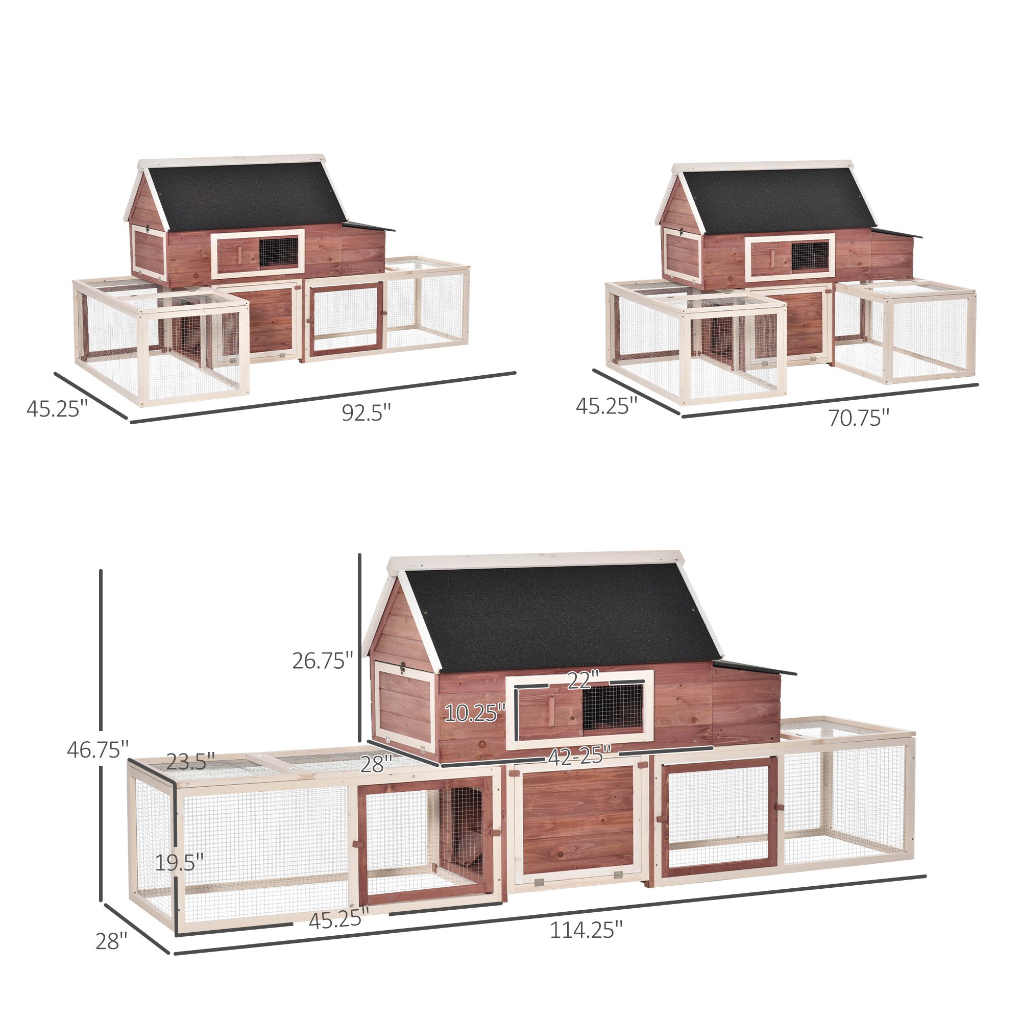 Wooden Chicken Coop, Outdoor Chicken Cage Poultry Hen House with Nesting Box, Double Runs, Asphalt Roof, Ramp - Image 1