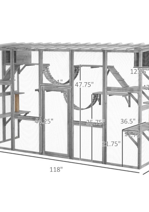 Catio Playground Cat Window Box Outside Enclosure for Multiple Cats w/ Shelves & Bridges, Gray