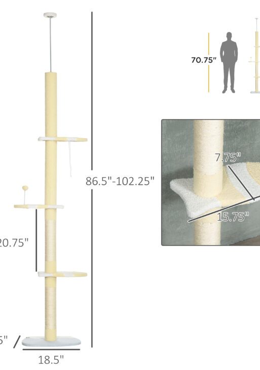 4-Tier Floor to Ceiling Cat Tree Height Adjustable 87 -103 Inch