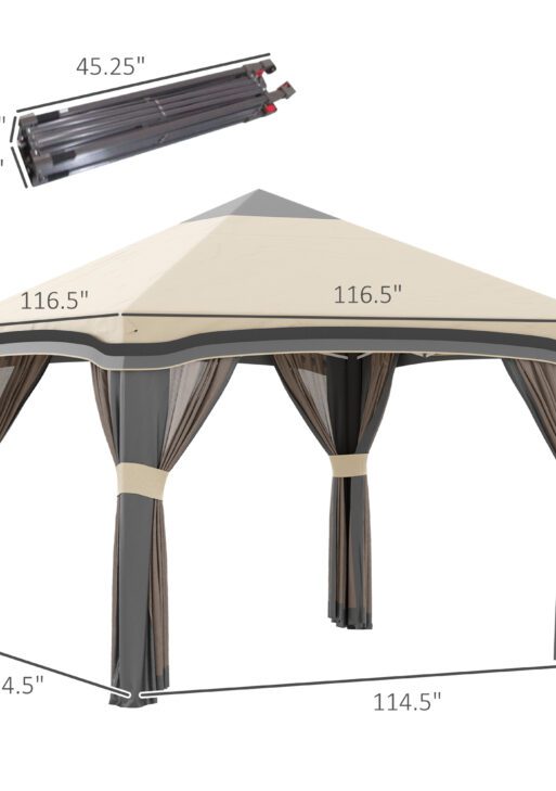 10' x 10' Pop Up Canopy Tent with Netting, Instant Tents for Parties, Height Adjustable, with Wheeled Carry Bag and 4 Sand Bags for Outdoor, Garden, Patio, Beige