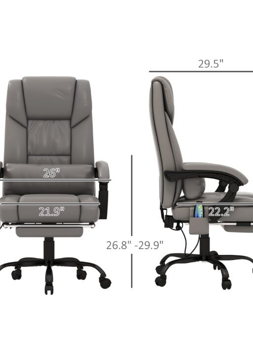 Massage Office Chair with 6 Vibrating Points, High Back Reclining Office Chair with Footrest and Remote, Gray