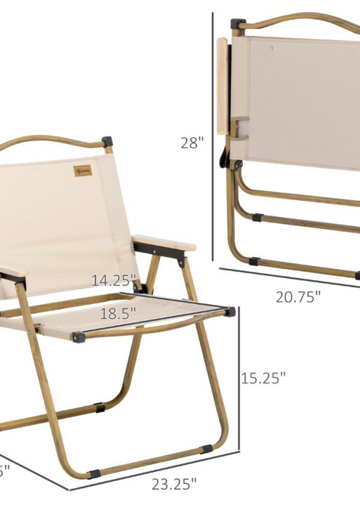 2 Pack Folding Camping Chair, Lightweight & Portable Beach Chairs Armchairs, Perfect for Festivals, Fishing, Picnic and Hiking, Khaki