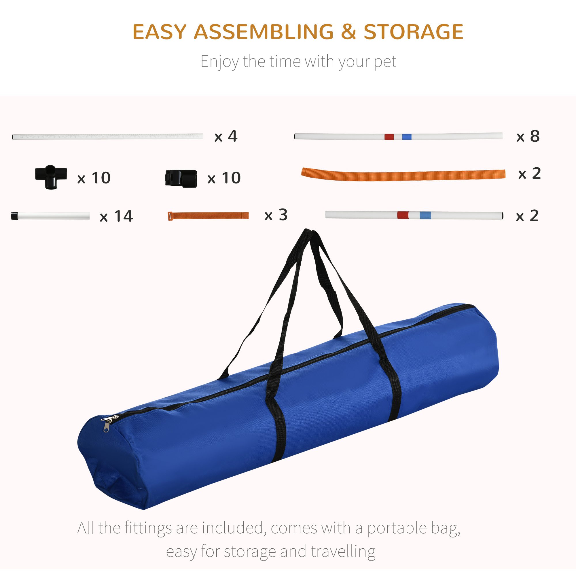 3PC Dog Agility Equipment Set, Obstacle Course Exercise for Dog Include Adjustable Hurdle, Hoop, Weave Poles and Carry Bag - Image 2