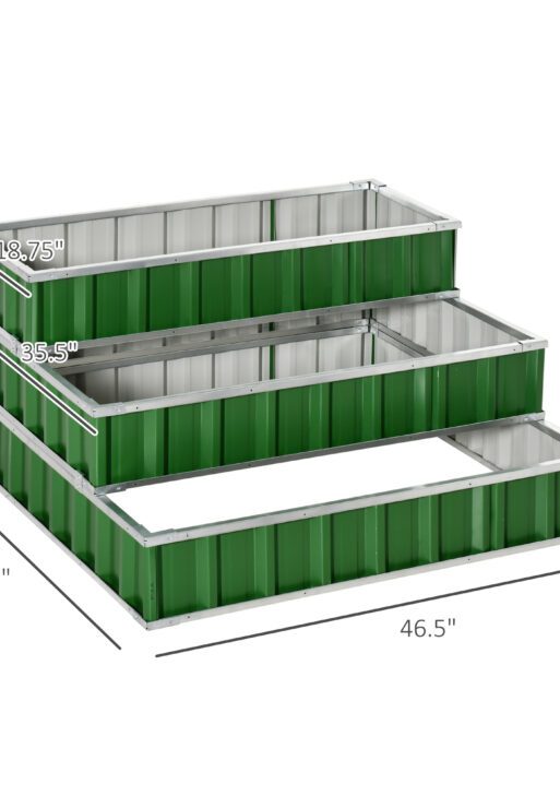 3 Tier Raised Garden Bed Outdoor Metal Patio Planter Box with Gloves, 4' x 4' x 2' for Backyard, Patio to Grow Vegetables, Herbs, and Flowers, Green