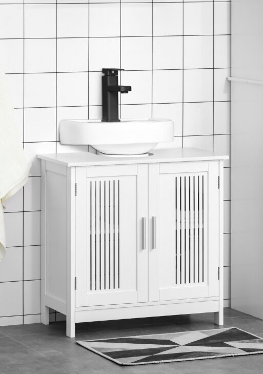 Bathroom Under Sink Cabinet Vanity Unit with Adjustable Shelf Space Saver, White