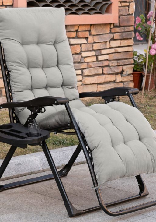 Padded Zero Gravity Chair, Folding Recliner Chair with Cup Holder Cushion, Gray
