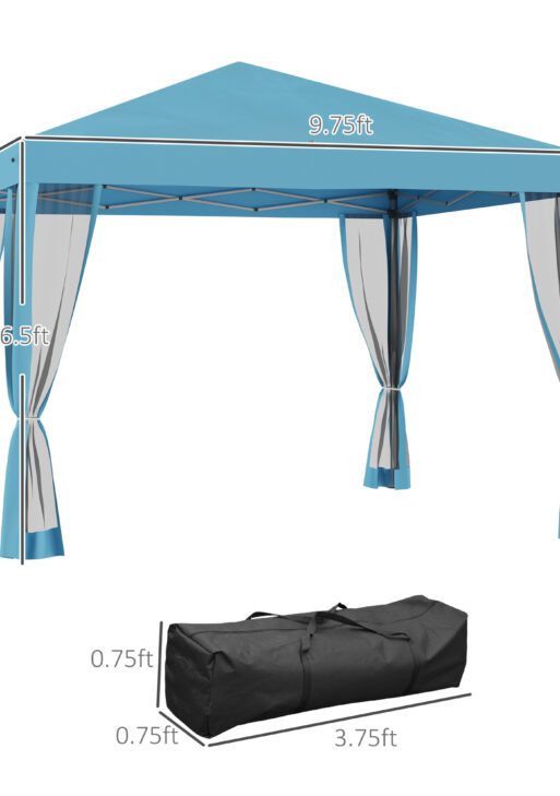 10' x 10' Pop Up Canopy Tent with Netting, Instant Gazebo, Screen House Room with Carry Bag, Height Adjustable, for Outdoor, Garden, Patio, Camping, Light Blue