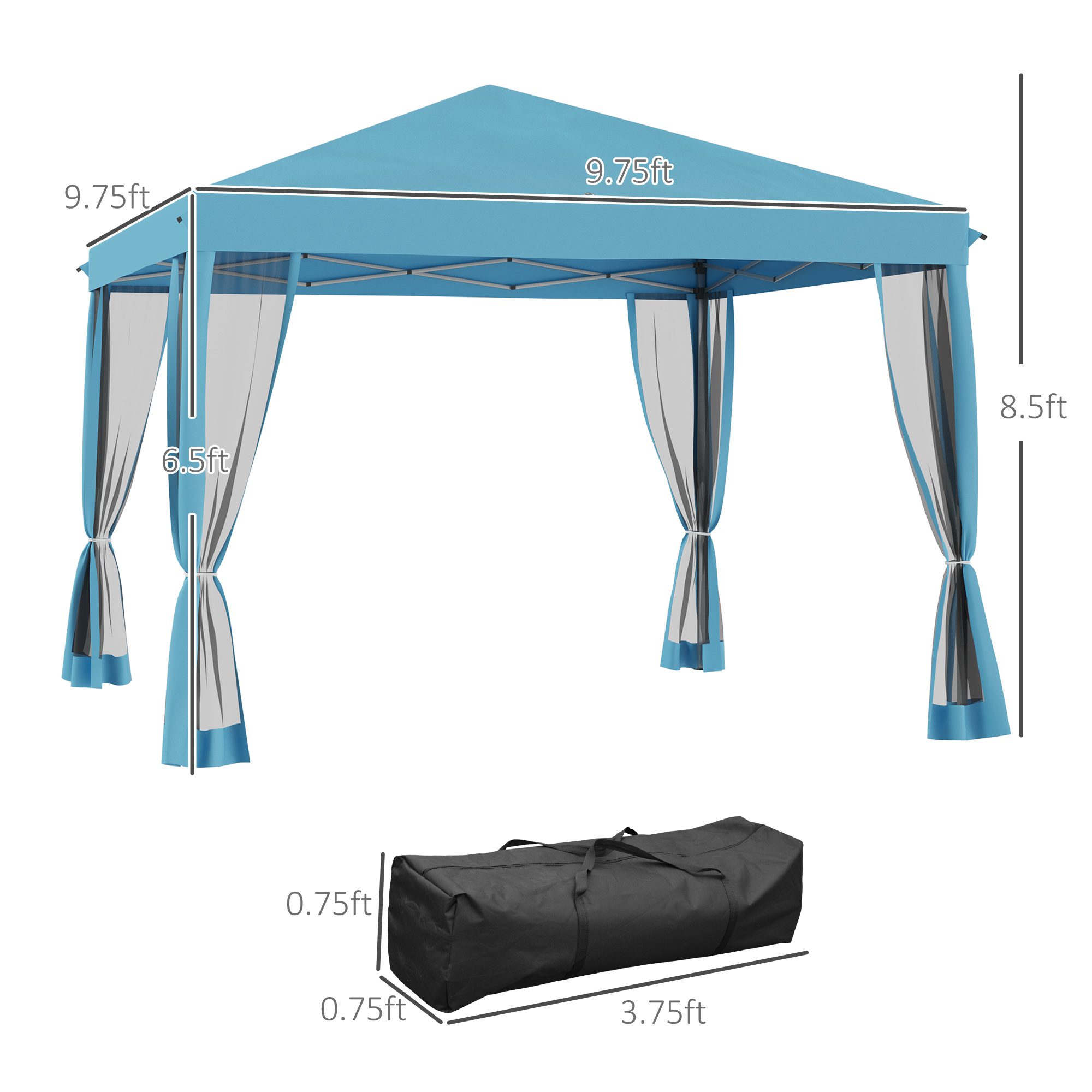 10' x 10' Pop Up Canopy Tent with Netting, Instant Gazebo, Screen House Room with Carry Bag, Height Adjustable, for Outdoor, Garden, Patio, Camping, Light Blue - Image 1