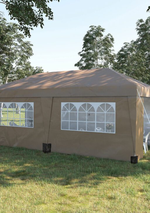 10' x 19.5' Pop Up Canopy Tent Height Adjustable Event Shelter w/ Sidewalls, Leg Weight Bags, Wheeled Carry Bag, Brown