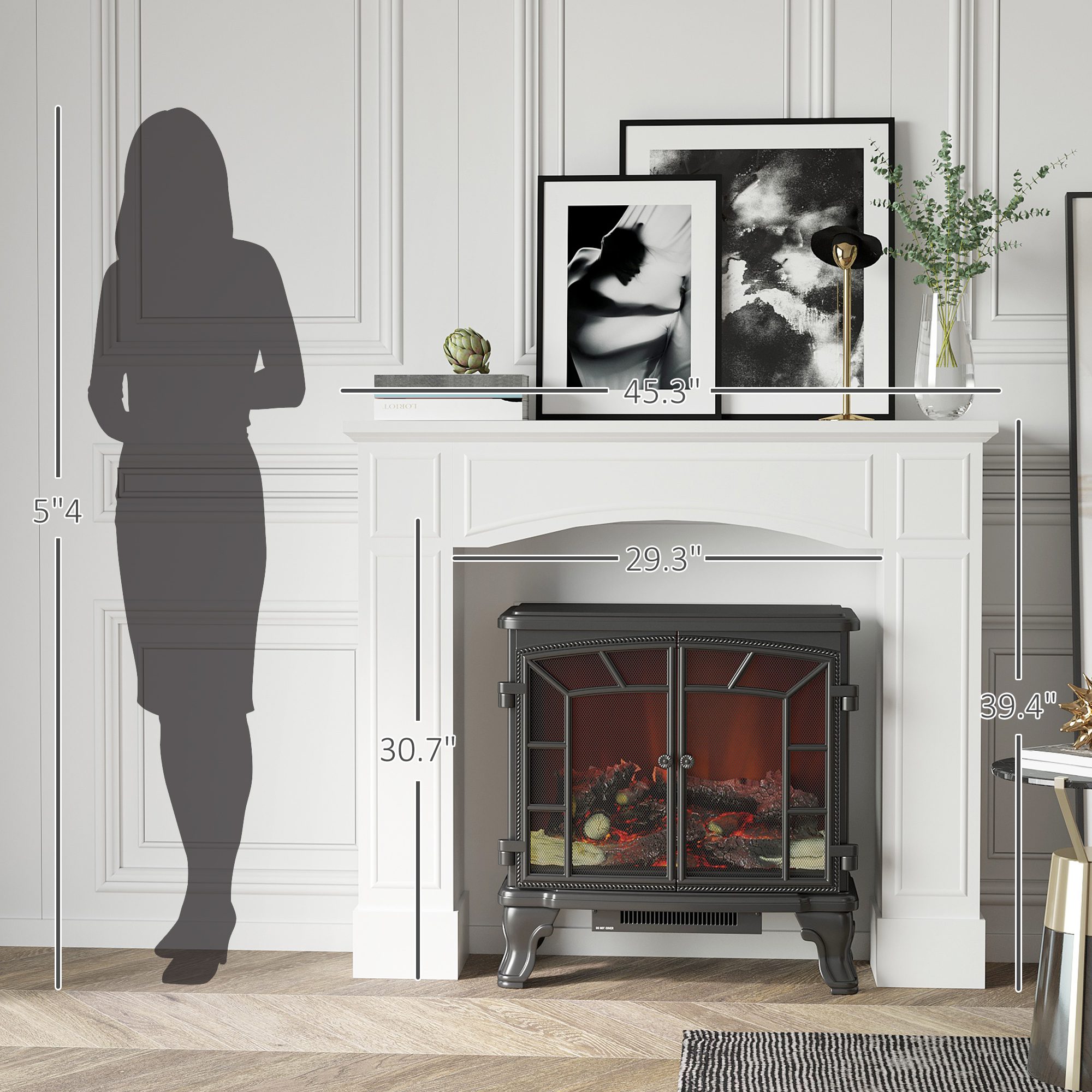 Modern Fireplace Mantel, Surround Mantels for Fireplace with Decorative Pattern Interior Width 29" White - Image 1