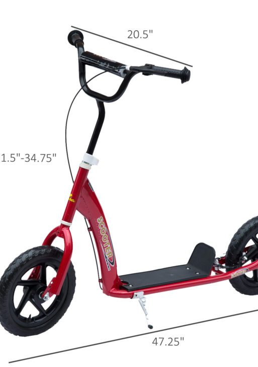 Kick Scooter for Kids 5-12 Years Old with Adjustable Height Handlebar, Non-slip Footplate, Big Wheels, Rear Brake, Red