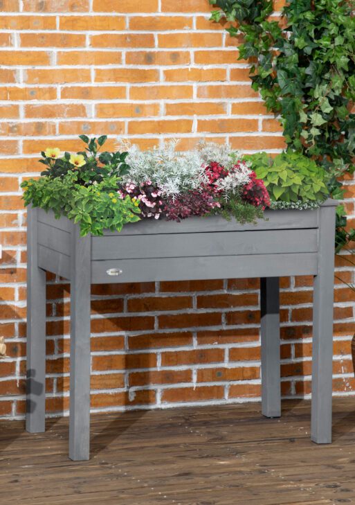 34" Raised Garden Bed, Elevated Wooden Planter Box with Holes for Vegetables, Herb, Flowers for Backyard, Dark Gray