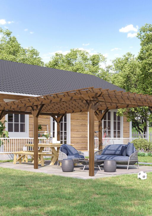12' x 20' Outdoor Pergola, Wood Gazebo Grape Trellis with Stable Structure for Climbing Plant Support, Garden, Patio, Backyard, Deck