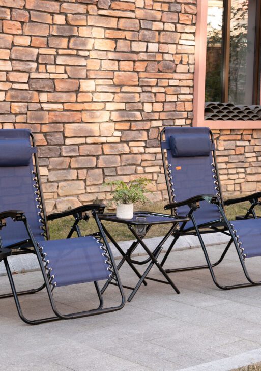 Zero Gravity Chair Set with Side Table, Folding Reclining Chair with Cupholders & Pillows, Adjustable Lounge Chair for Pool, Backyard, Lawn, Beach, Blue