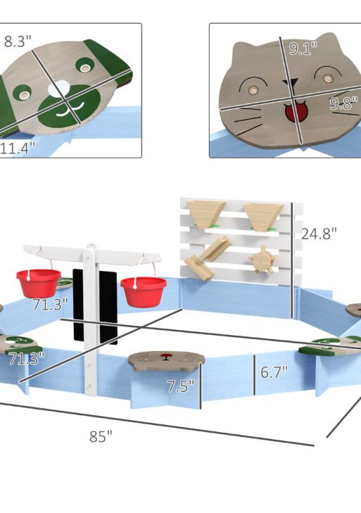 Wooden Sandbox for 3-7 Years, 85" x 85" x 25", Blue