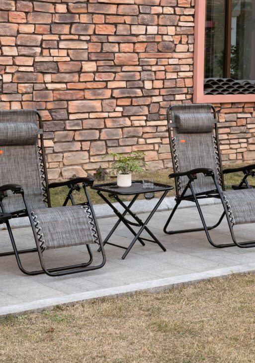 Zero Gravity Chair Set with Side Table, Folding Reclining Chair with Cupholders & Pillows, Adjustable Lounge Chairs for Pool, Backyard, Lawn, Beach, Gray
