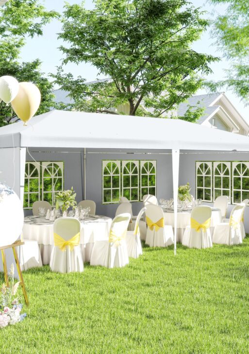 Large 20' x 10' Gazebo Canopy Party Tent with 4 Removable Window Side Walls, Outdoor Events - White