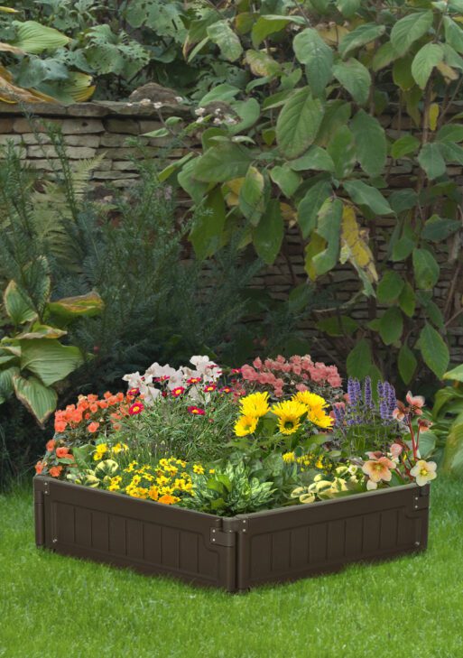 48" x 24" Raised Garden Bed Kit, Divisible Planting Box DIY Garden Elevated Planter for Outdoor & Indoor Backyard, Wood Imitating Grain, Easy Assembly, with 6 Stakes, Brown