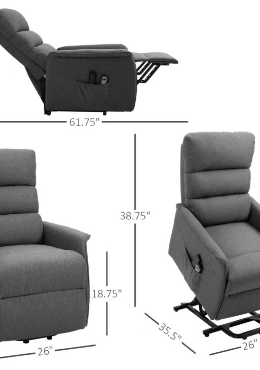 Power Lift Assist Recliner Chair for Elderly with Remote Control, Linen Fabric Upholstery Gray