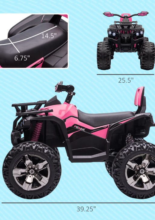 12V 4 Wheeler Kids ATV with Music, Headlights for 37-60 Months Boys and Girls, Pink