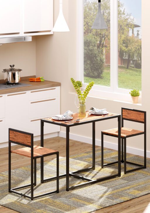 3-Piece Industrial Dining Table Set for 2, Kitchen Table and Chairs, Dining Room Sets for Small Spaces, Rustic Brown