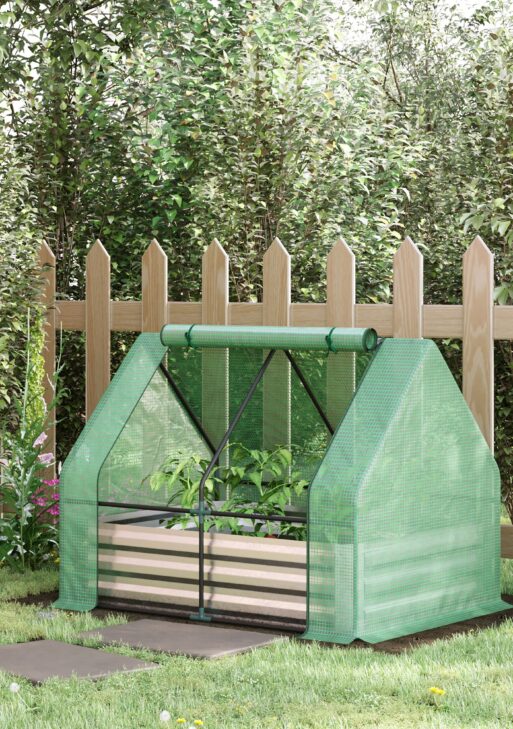 4 x 3 x 3ft Raised Garden Bed with Mini Greenhouse, Galvanized Raised Garden Bed with Cover for Herbs and Vegetables, Small Greenhouse for Patio Garden Balcony, Green