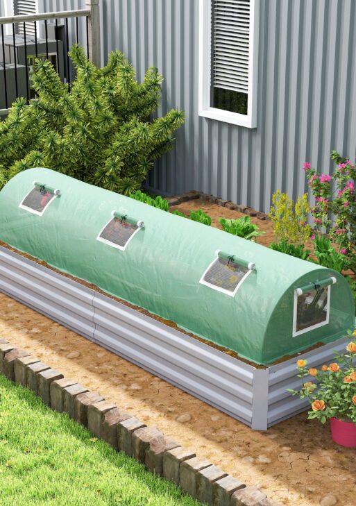 Mini Greenhouse with 5 Mesh Windows, Portable Plant Hot House with PE Cover and Steel Frame, 10' x 3' x 2' , Green