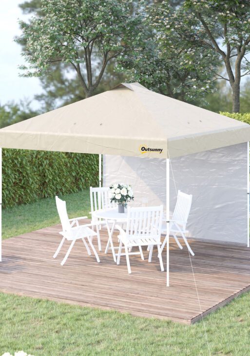 10' x 10' Pop-Up Canopy Tent with 1 Removable Sidewall, Commercial Instant Sun Shelter, Tents for Parties with Wheeled Carry Bag for Outdoor, Garden, Patio, Beige