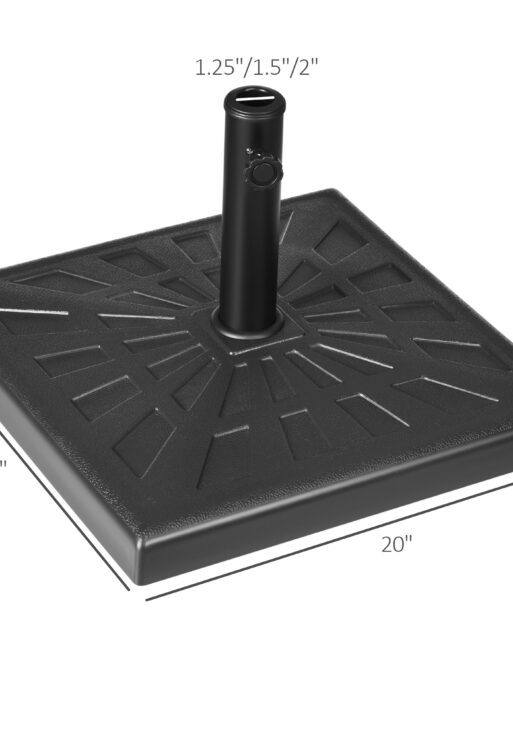 42lbs Resin Patio Umbrella Base, 20" Square Outdoor Umbrella Stand Holder for Parasol Poles 1.26", 1.5", and 1.9" Dia, Black