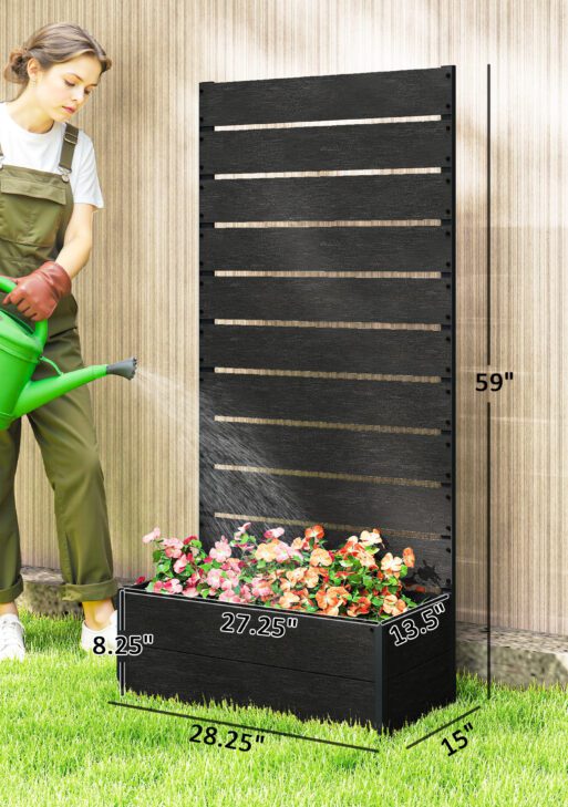 Trellis Planter for Climbing Plants, Raised Garden Bed with Trellis, Planter Box for Outdoor, 28.25" x 15" x 59", Black