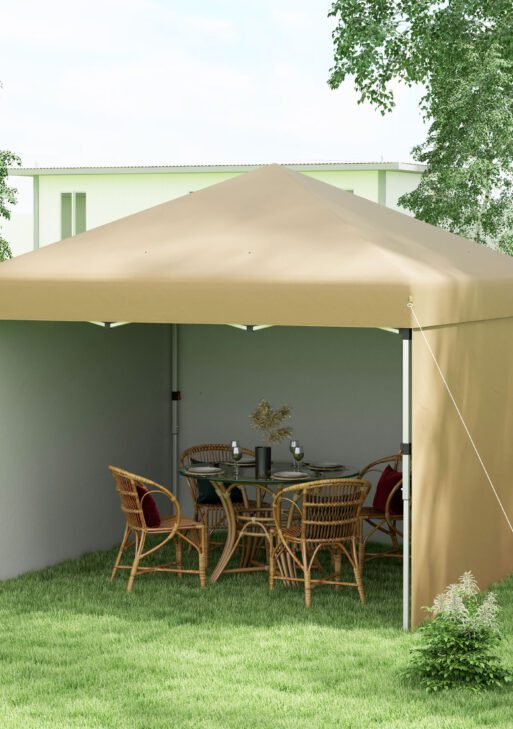 10' x 10' Pop Up Canopy with Sidewalls, Weight Bags and Carry Bag, Height Adjustable Tent for Parties, Beige