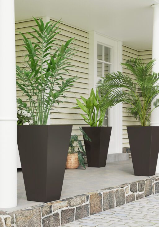28ft Tall Plastic Planters, Set of 3, Flower Pot, anti-crack, fade-resistant, square shape with a matte surface, Outdoor & Indoor, for lawns, patios, yards, Brown