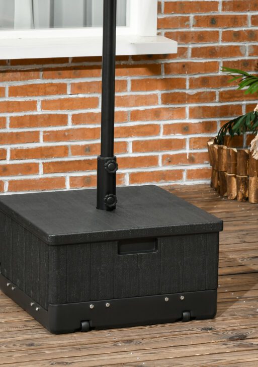 3-in-1 Outdoor Umbrella Base, Coffee End Table, Flower Box Planter, 175lbs Capacity Patio Umbrella Stand Table with Wheels and Handles, Black