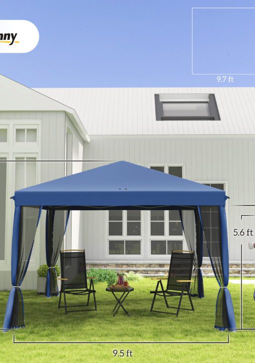 10' x 10' Pop Up Canopy Tent with Netting, Instant Gazebo, Screen House Room with Carry Bag, Height Adjustable, for Outdoor, Garden, Patio, Camping, Blue